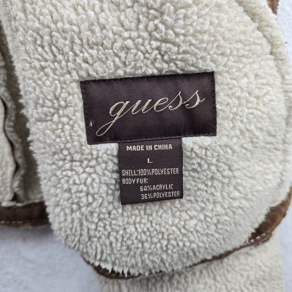Vintage Guess Jacket Womens Large Faux Suede Sherpa Leather Patchwork Rare - Picture 7 of 11
